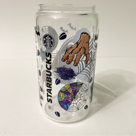 Custom Wednesday Addams Clear Glass Tumbler with Lid and Straw - Picture 11 of 15